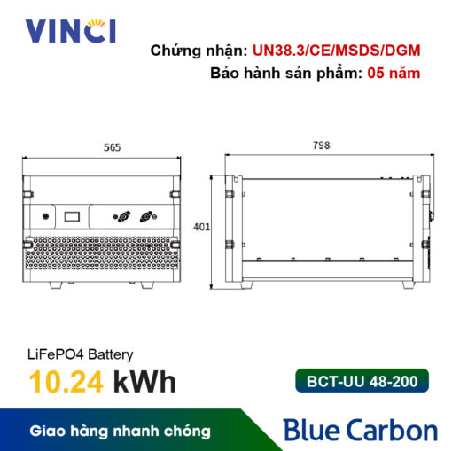 Pin lưu trữ Blue Carbon BCT-UU 48-200 10.24 kWh - Hình ảnh 2