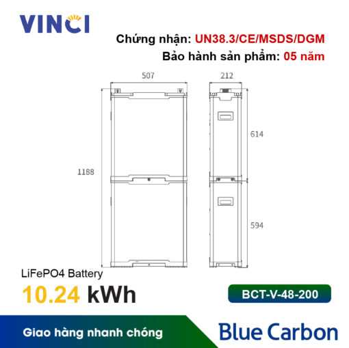 Pin lưu trữ Blue Carbon BCT-V-48-200 10.24 kWh - Hình ảnh 2