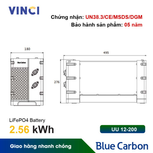 Pin lưu trữ Blue Carbon UU 12-200 2.56kWh - Hình ảnh 2