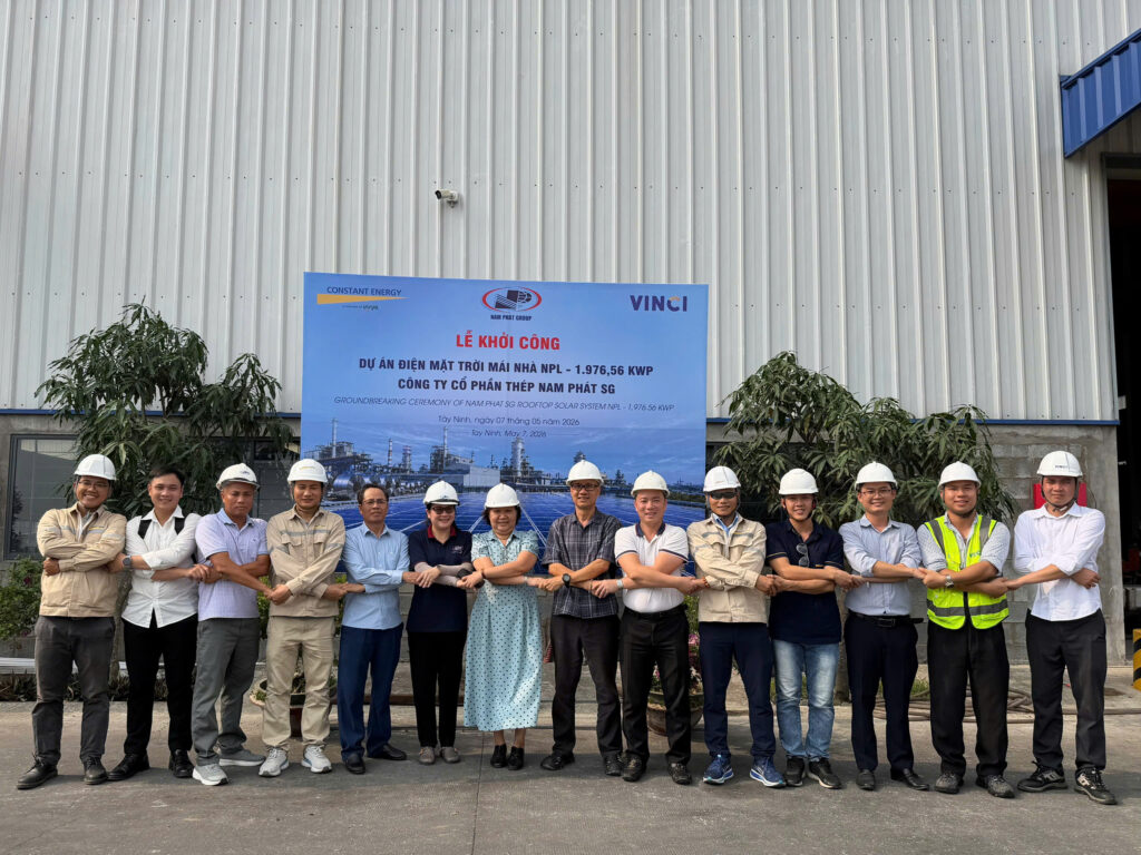 khởi công điện mặt trời nhà máy thép nam phát SG khởi công điện mặt trời; điện mặt trời mái nhà; điện mặt trời nhà xưởng; lắp đặt điện mặt trời; PPA; ESCO; điện mặt trời khu công nghiệp; vinci; nam phát; contant energy